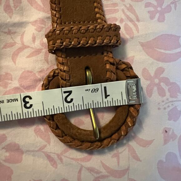 Vintage Lands End tan suede leather belt Western braided trim and buckle 90s Y2K - Picture 7 of 10
